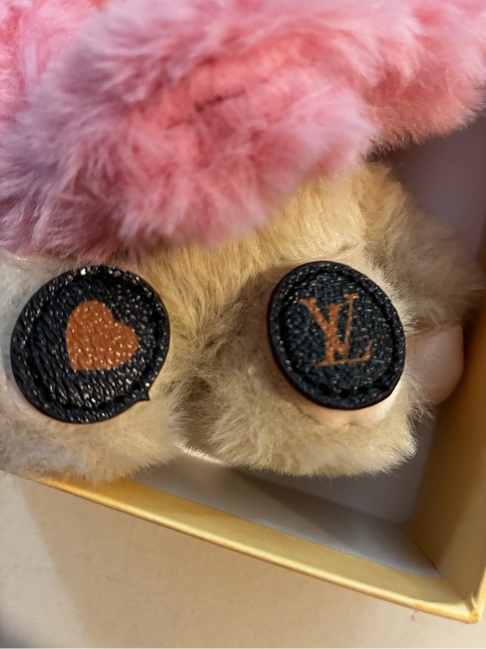 LV Vivienne Pink & Cream Fur Charm Key Holder/ Bag charm with stamp Gold Accents - Picture 2 of 8